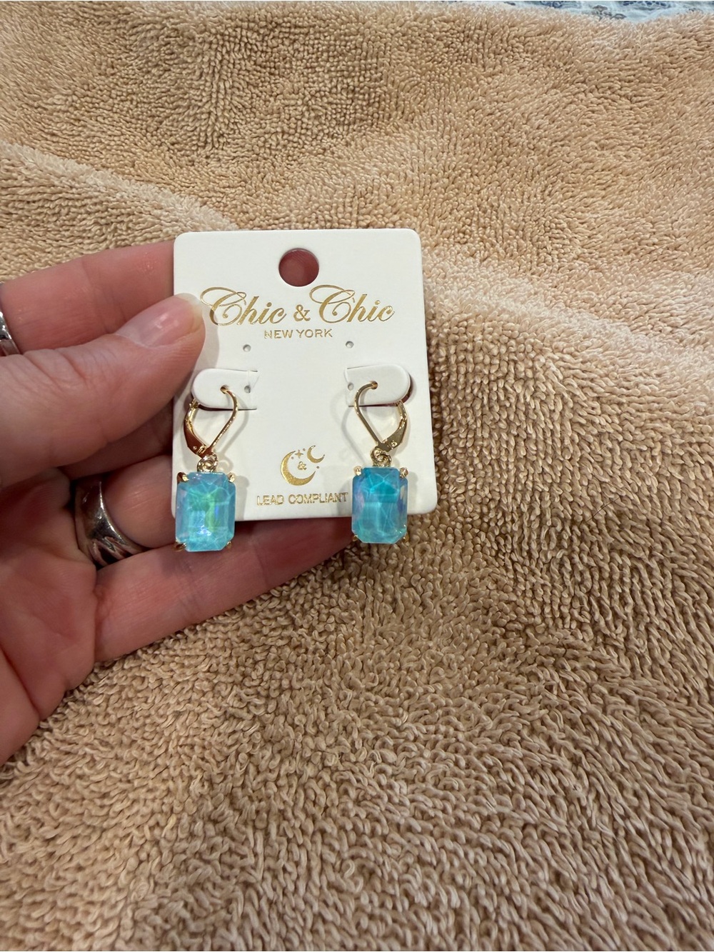 Gold Drop Earrings with Blue Opal Gemstones